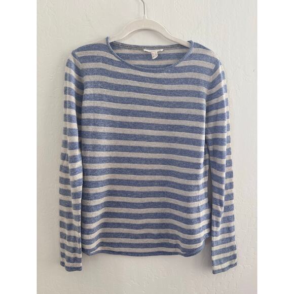 Vintage Esprit Blue Soft Cream Stripe Wool Cashmere Blend Sweater Size Small - Picture 2 of 9